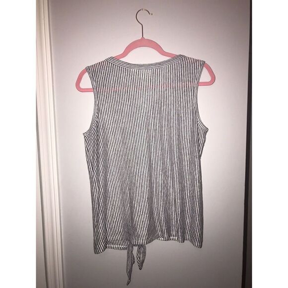 Rachel Zoe Linen Tie Front Striped Sleeveless Blouse Top Size Medium Blue White‎ - Picture 3 of 6